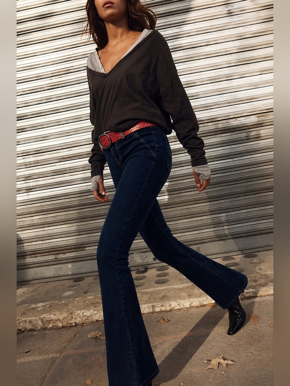 Free People Boho Slim Flare Dark Indigo Stretch Denim Jeans 27